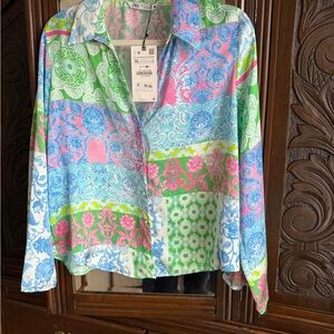 Zara Multicolor Paisley Button-Up Shirt NWT